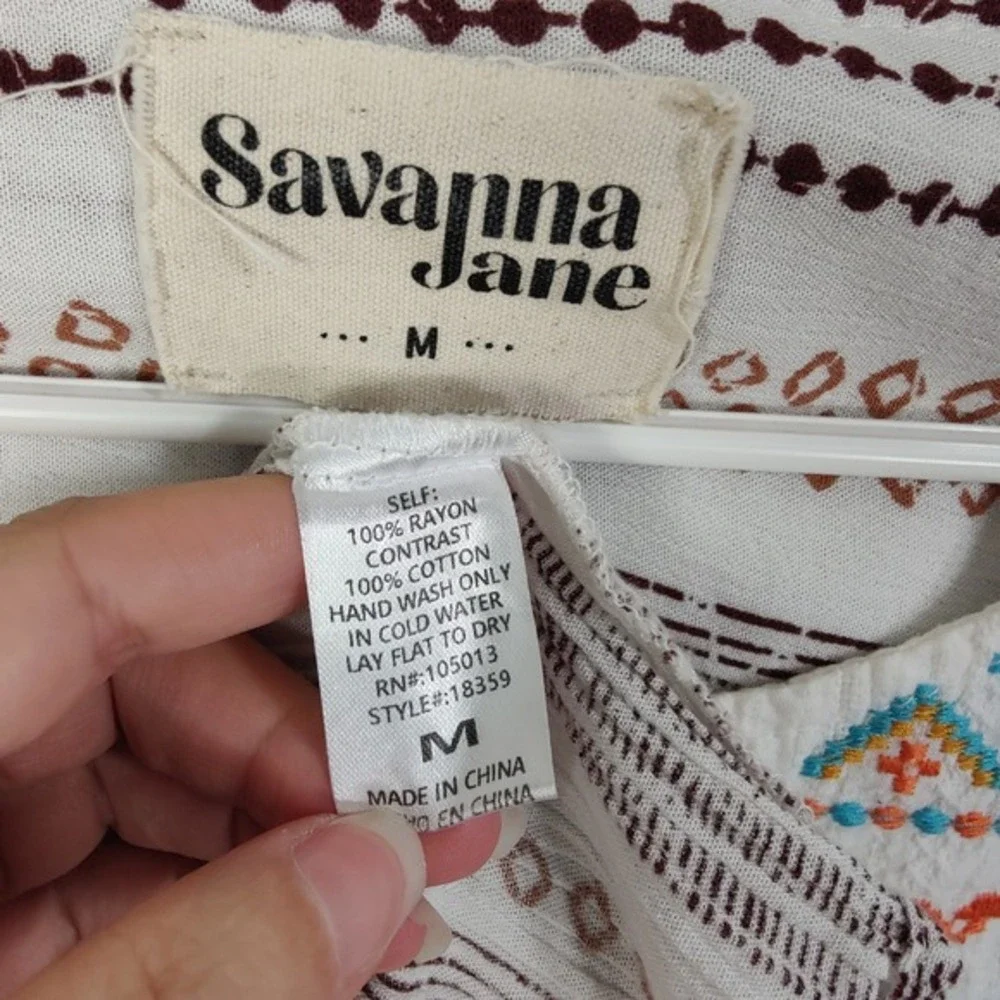 Savanna Jane Embroidered Tunic Top Multi Color Stripe Cottage Fairy Women Medium - Picture 5 of 15